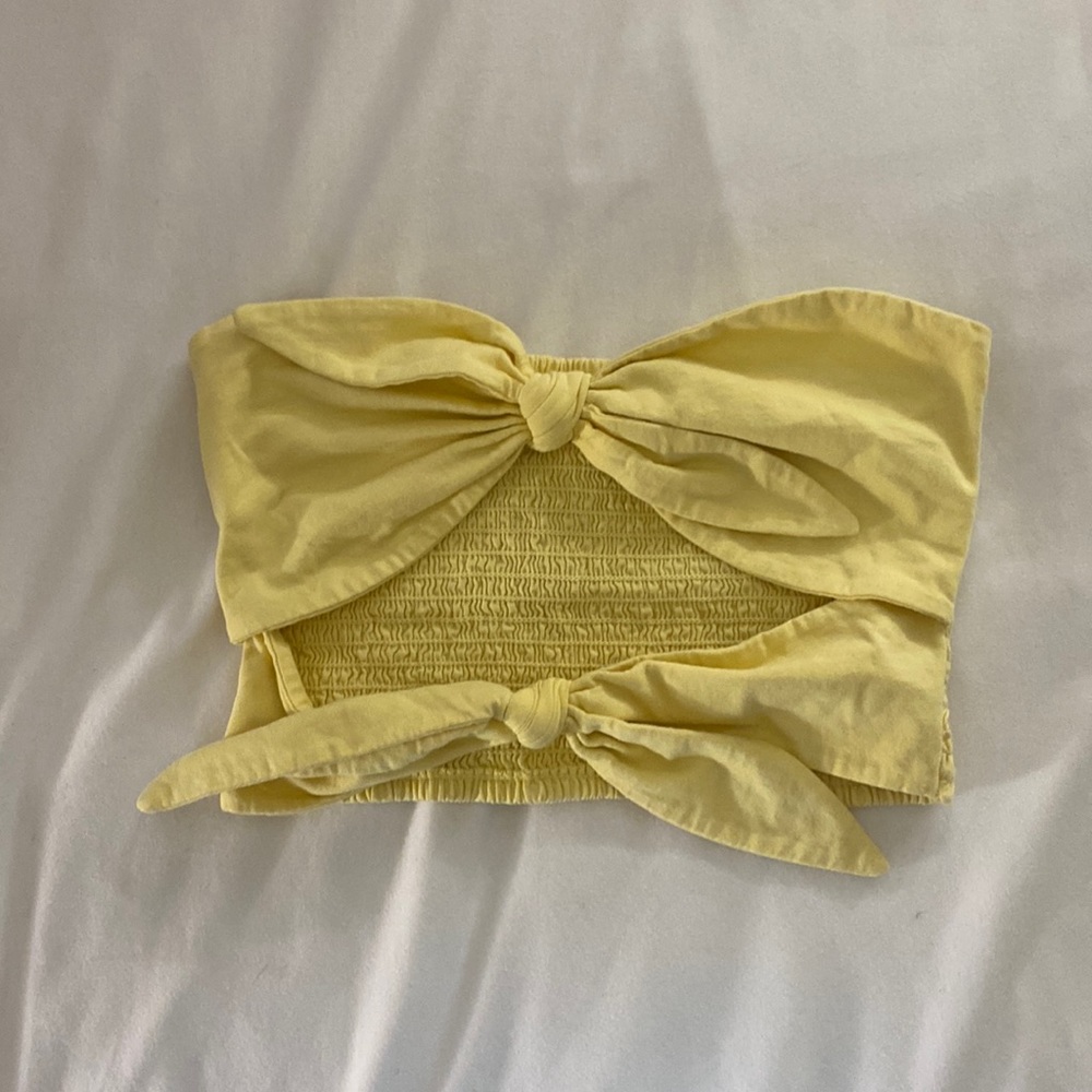Strapless yellow crop top
